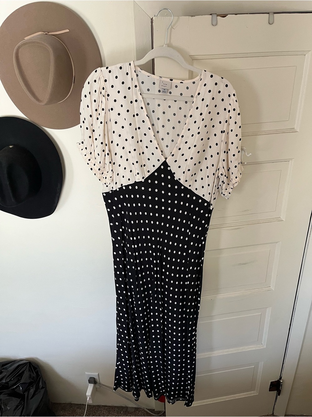 a new day Black & White Polka Dot V-Neck Midi Dress